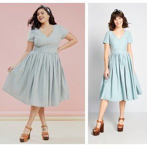 MODCLOTH Fabulous Fit & Flare Shirt Dress Blue Q38